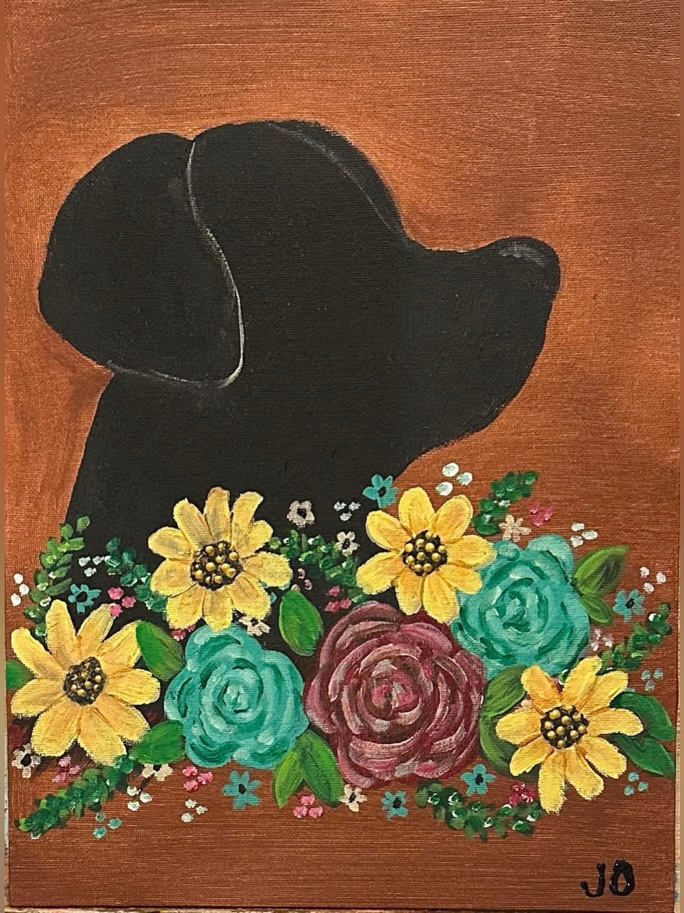 Black Dog Floral Wall Art Print - Pets Dog Decorative Canvas